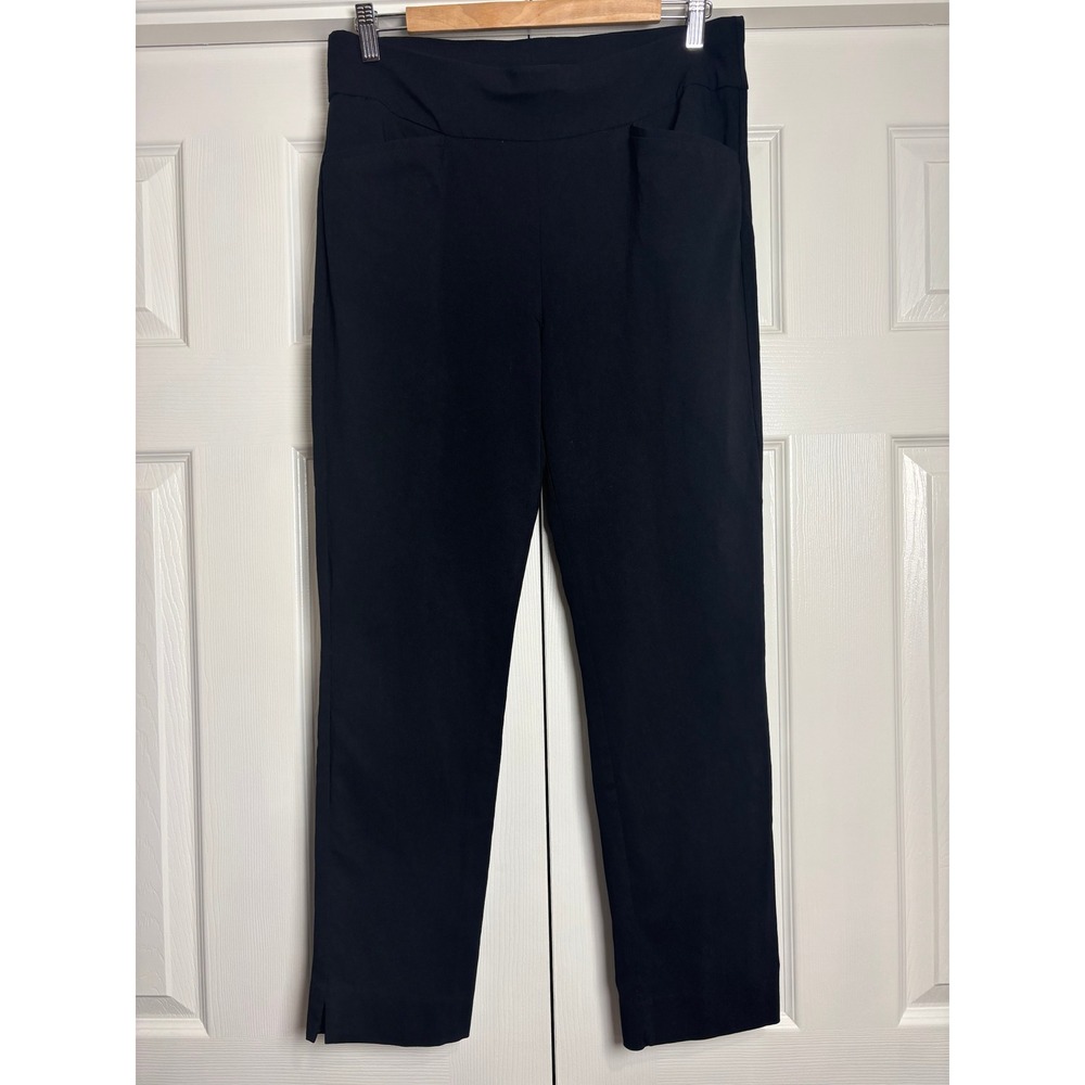 Chicos Perfect Stretch Black Pull On Pants Size 1 Medium Ankle Slit Trousers